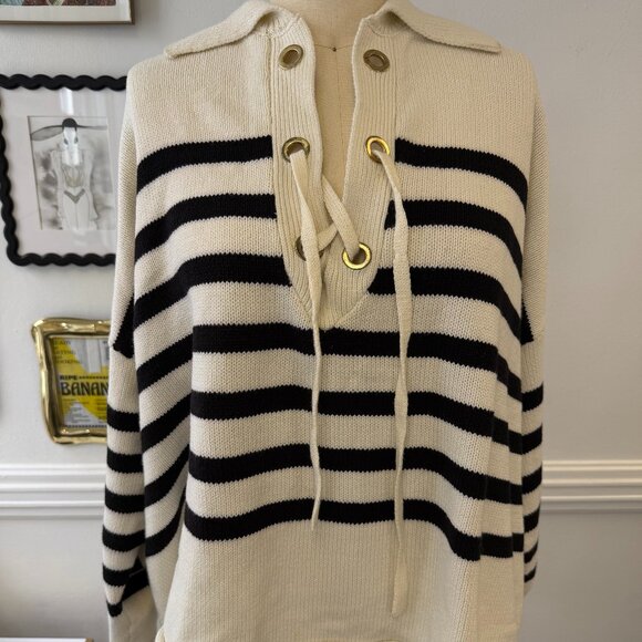 Maurices Sweaters - Maurices Striped Knit V-Neck Lace Up Collared Boat Sailor Sweater  4XL